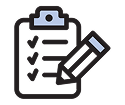 Graphical icon of a clipboard. 
